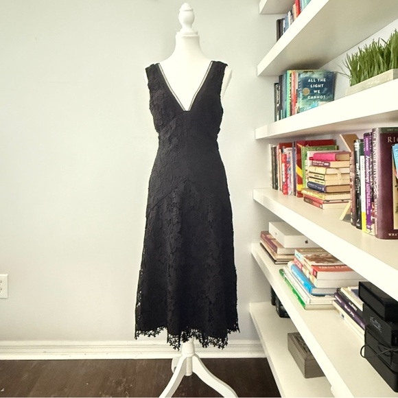 REISS Black Barbara Lace Midi Dress Size 4 - Picture 5 of 15